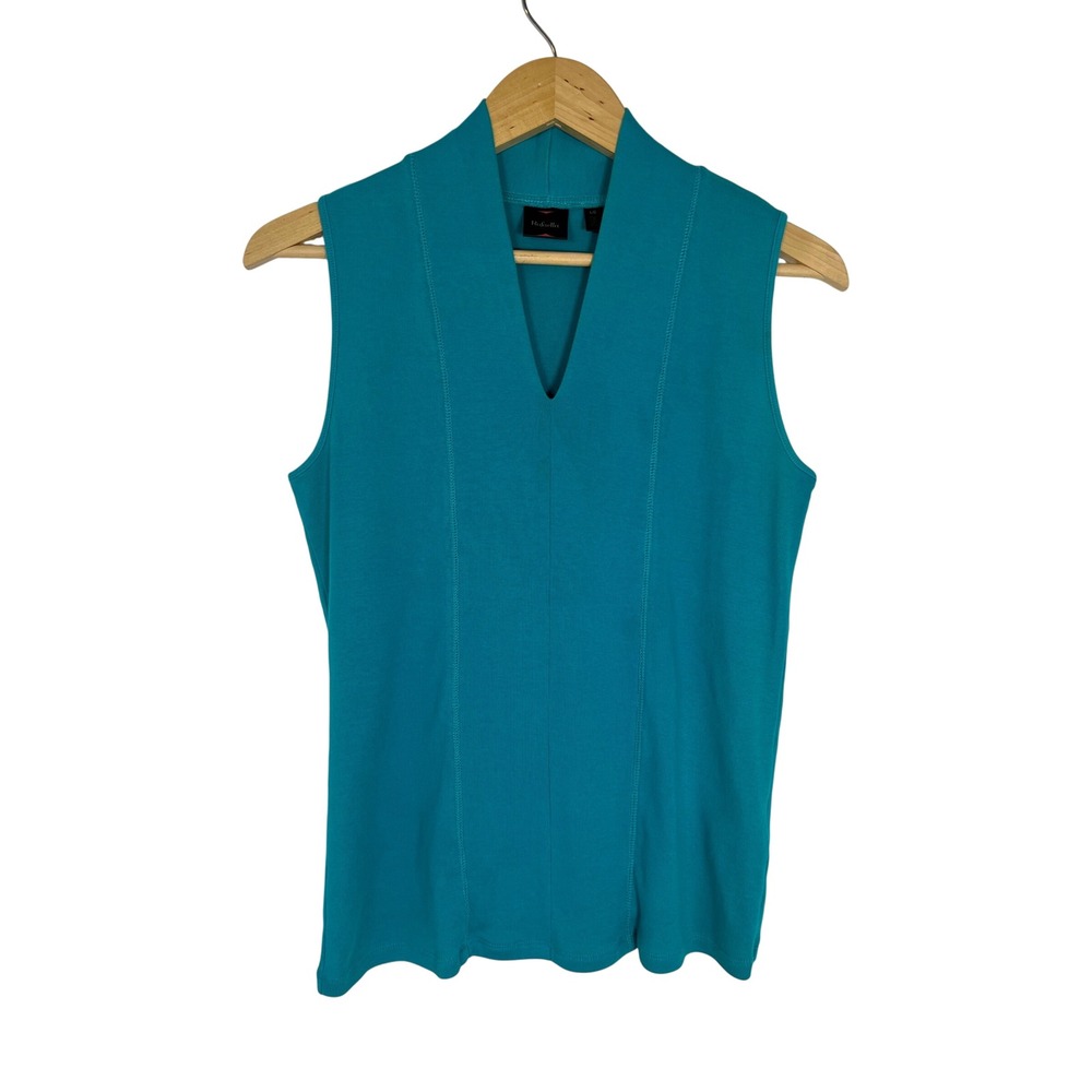 Rafaella Womens L Teal Blue Sleeveless V Neck Knit Shell Top 100% Cotton